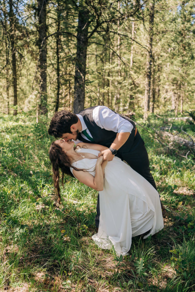 Bride and groom kissing