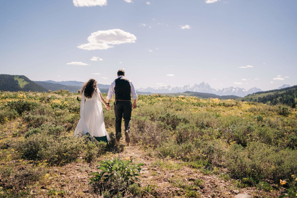 Bride and groom in Tetons